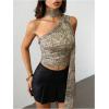 image:imageWomens Leopard Asymmetrical Halter Tops Sleeveless Slim Fit Summer Going Out Y2K Crop Tank TopDeer Print