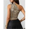 image:imageWomens Leopard Asymmetrical Halter Tops Sleeveless Slim Fit Summer Going Out Y2K Crop Tank TopDeer Print