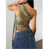 image:imageWomens Leopard Asymmetrical Halter Tops Sleeveless Slim Fit Summer Going Out Y2K Crop Tank TopGreen Print