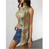 image:imageWomens Leopard Asymmetrical Halter Tops Sleeveless Slim Fit Summer Going Out Y2K Crop Tank TopGreen Print