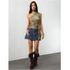 image:imageWomens Leopard Asymmetrical Halter Tops Sleeveless Slim Fit Summer Going Out Y2K Crop Tank TopGreen Print