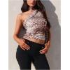 image:imageWomens Leopard Asymmetrical Halter Tops Sleeveless Slim Fit Summer Going Out Y2K Crop Tank TopLight Brown