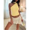 image:imageWomens Leopard Asymmetrical Halter Tops Sleeveless Slim Fit Summer Going Out Y2K Crop Tank TopYellow