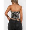 image:imageWomens Leopard Cheetah Sequin Strapless Tube Top Glitter Sleeveless Bandeau Crop Tops Night Out ClothesDeep Grey