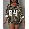 image:imageWomens Number Graphic Mesh Jersey Shirt V Neck 34 Sleeve Football Tee Tops SportswearArmy Green