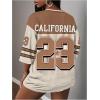 image:imageWomens Number Graphic Mesh Jersey Shirt V Neck 34 Sleeve Football Tee Tops SportswearBeige Brown