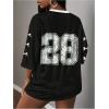 image:imageWomens Number Graphic Mesh Jersey Shirt V Neck 34 Sleeve Football Tee Tops SportswearBlack