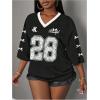 image:imageWomens Number Graphic Mesh Jersey Shirt V Neck 34 Sleeve Football Tee Tops SportswearBlack