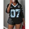 image:imageWomens Number Graphic Mesh Jersey Shirt V Neck 34 Sleeve Football Tee Tops SportswearBlack and Blue