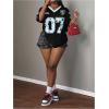 image:imageWomens Number Graphic Mesh Jersey Shirt V Neck 34 Sleeve Football Tee Tops SportswearBlack and Blue