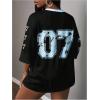 image:imageWomens Number Graphic Mesh Jersey Shirt V Neck 34 Sleeve Football Tee Tops SportswearBlack and Blue