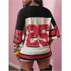 image:imageWomens Number Graphic Mesh Jersey Shirt V Neck 34 Sleeve Football Tee Tops SportswearBlack and Red