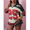 image:imageWomens Number Graphic Mesh Jersey Shirt V Neck 34 Sleeve Football Tee Tops SportswearBlack and Red