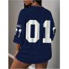 image:imageWomens Number Graphic Mesh Jersey Shirt V Neck 34 Sleeve Football Tee Tops SportswearBlue