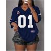 image:imageWomens Number Graphic Mesh Jersey Shirt V Neck 34 Sleeve Football Tee Tops SportswearBlue