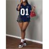 image:imageWomens Number Graphic Mesh Jersey Shirt V Neck 34 Sleeve Football Tee Tops SportswearBlue