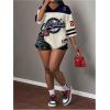 image:imageWomens Number Graphic Mesh Jersey Shirt V Neck 34 Sleeve Football Tee Tops SportswearBlue and White