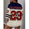 image:imageWomens Number Graphic Mesh Jersey Shirt V Neck 34 Sleeve Football Tee Tops SportswearBlue and White