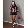 image:imageWomens Number Graphic Mesh Jersey Shirt V Neck 34 Sleeve Football Tee Tops SportswearCoral Pink