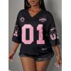image:imageWomens Number Graphic Mesh Jersey Shirt V Neck 34 Sleeve Football Tee Tops SportswearCoral Pink