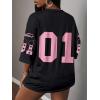 image:imageWomens Number Graphic Mesh Jersey Shirt V Neck 34 Sleeve Football Tee Tops SportswearCoral Pink