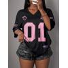 image:imageWomens Number Graphic Mesh Jersey Shirt V Neck 34 Sleeve Football Tee Tops SportswearCoral Pink