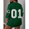 image:imageWomens Number Graphic Mesh Jersey Shirt V Neck 34 Sleeve Football Tee Tops SportswearDark Green