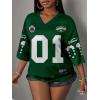image:imageWomens Number Graphic Mesh Jersey Shirt V Neck 34 Sleeve Football Tee Tops SportswearDark Green