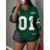 image:imageWomens Number Graphic Mesh Jersey Shirt V Neck 34 Sleeve Football Tee Tops SportswearDark Green