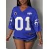 image:imageWomens Number Graphic Mesh Jersey Shirt V Neck 34 Sleeve Football Tee Tops SportswearDeep Blue