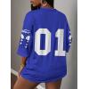 image:imageWomens Number Graphic Mesh Jersey Shirt V Neck 34 Sleeve Football Tee Tops SportswearDeep Blue