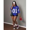 image:imageWomens Number Graphic Mesh Jersey Shirt V Neck 34 Sleeve Football Tee Tops SportswearDeep Blue