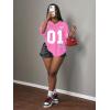image:imageWomens Number Graphic Mesh Jersey Shirt V Neck 34 Sleeve Football Tee Tops SportswearDusty Pink