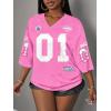 image:imageWomens Number Graphic Mesh Jersey Shirt V Neck 34 Sleeve Football Tee Tops SportswearDusty Pink