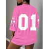 image:imageWomens Number Graphic Mesh Jersey Shirt V Neck 34 Sleeve Football Tee Tops SportswearDusty Pink