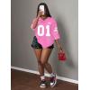 image:imageWomens Number Graphic Mesh Jersey Shirt V Neck 34 Sleeve Football Tee Tops SportswearDusty Pink