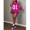 image:imageWomens Number Graphic Mesh Jersey Shirt V Neck 34 Sleeve Football Tee Tops SportswearHot Pink