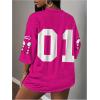 image:imageWomens Number Graphic Mesh Jersey Shirt V Neck 34 Sleeve Football Tee Tops SportswearHot Pink