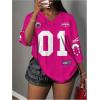 image:imageWomens Number Graphic Mesh Jersey Shirt V Neck 34 Sleeve Football Tee Tops SportswearHot Pink