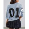 image:imageWomens Number Graphic Mesh Jersey Shirt V Neck 34 Sleeve Football Tee Tops SportswearLight Grey