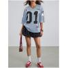 image:imageWomens Number Graphic Mesh Jersey Shirt V Neck 34 Sleeve Football Tee Tops SportswearLight Grey