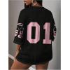 image:imageWomens Number Graphic Mesh Jersey Shirt V Neck 34 Sleeve Football Tee Tops SportswearLight Pink