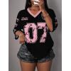 image:imageWomens Number Graphic Mesh Jersey Shirt V Neck 34 Sleeve Football Tee Tops SportswearMix Black