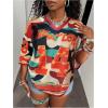 image:imageWomens Number Graphic Mesh Jersey Shirt V Neck 34 Sleeve Football Tee Tops SportswearMix Orange