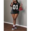 image:imageWomens Number Graphic Mesh Jersey Shirt V Neck 34 Sleeve Football Tee Tops SportswearNumber Black