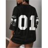image:imageWomens Number Graphic Mesh Jersey Shirt V Neck 34 Sleeve Football Tee Tops SportswearNumber Black
