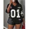 image:imageWomens Number Graphic Mesh Jersey Shirt V Neck 34 Sleeve Football Tee Tops SportswearNumber Black