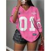 image:imageWomens Number Graphic Mesh Jersey Shirt V Neck 34 Sleeve Football Tee Tops SportswearPink