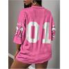 image:imageWomens Number Graphic Mesh Jersey Shirt V Neck 34 Sleeve Football Tee Tops SportswearPink
