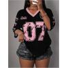 image:imageWomens Number Graphic Mesh Jersey Shirt V Neck 34 Sleeve Football Tee Tops SportswearPink and Black